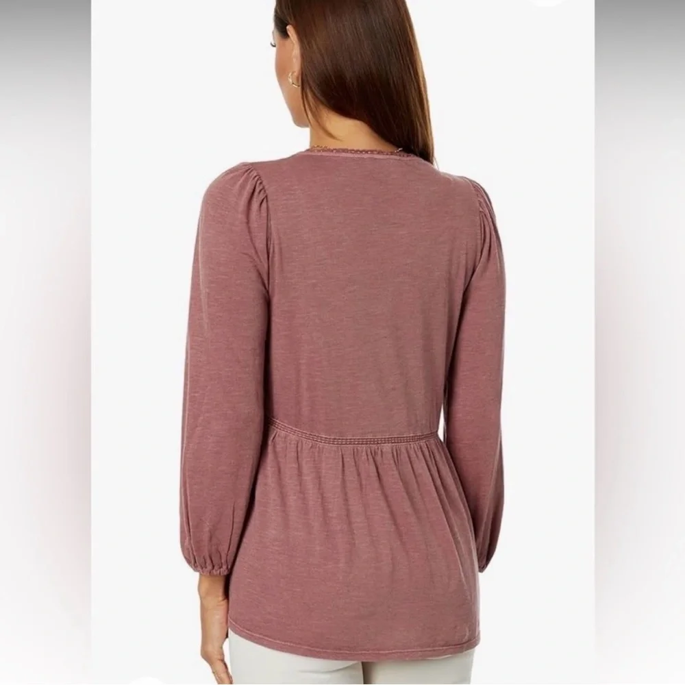Lucky Brand Dusty Rose Eyelet Peasant Top Medium - Picture 2 of 9